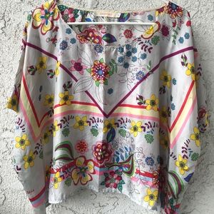 Johnny Was 100% silk Butterfly shirt silver size M